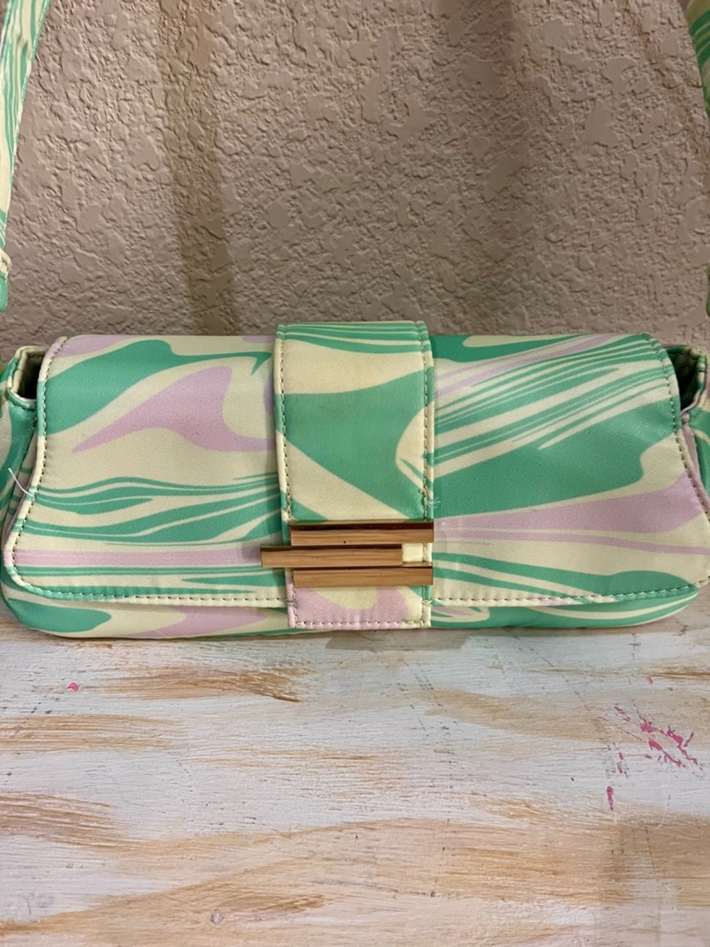 70’s inspired Stylish Pastel Swirl Shoulder Bag - Mint & Pink - Picture 3 of 7